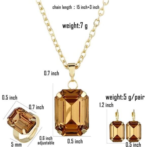 Gold-Tone Jewelry Set with Topaz Crystal- Gemstone Pendant, Ring & Earrings - Picture 3 of 6